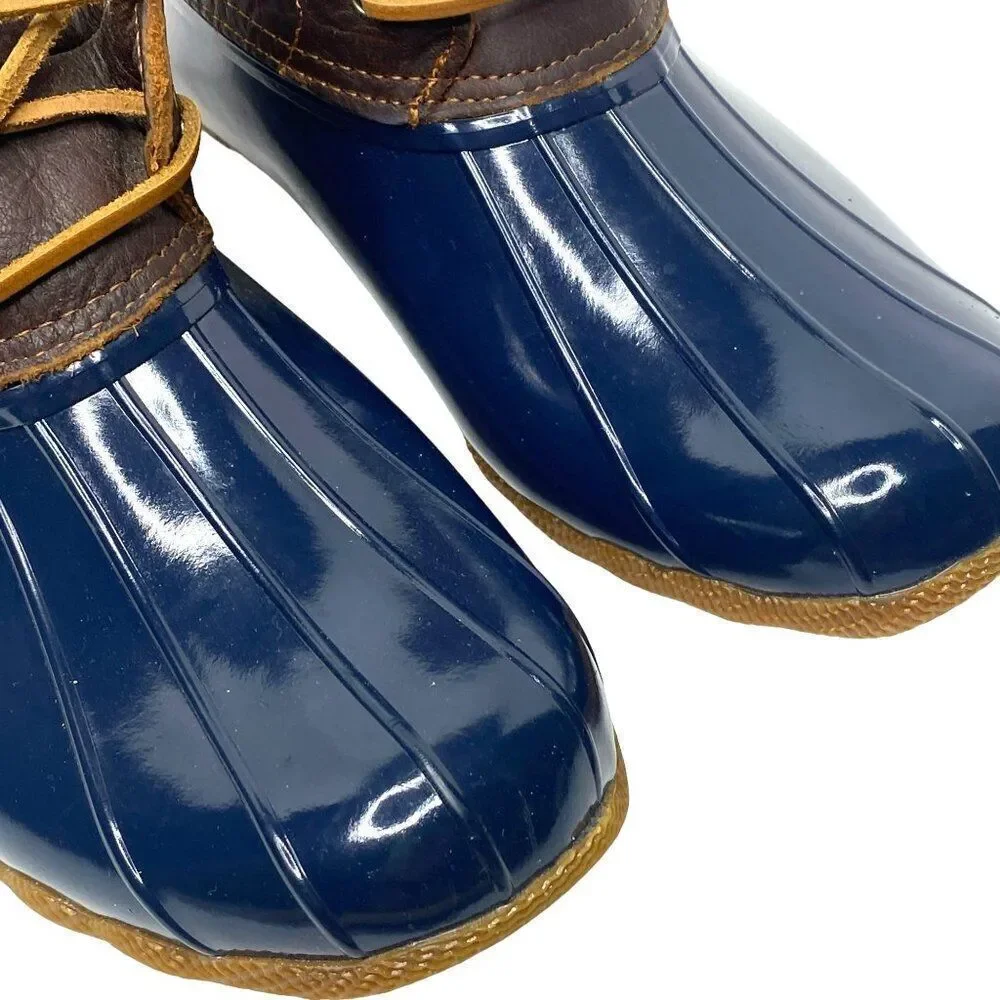 Sperry Waterproof Rubber Boot Duck Boots Women’s Size 9 Navy Blue Brown